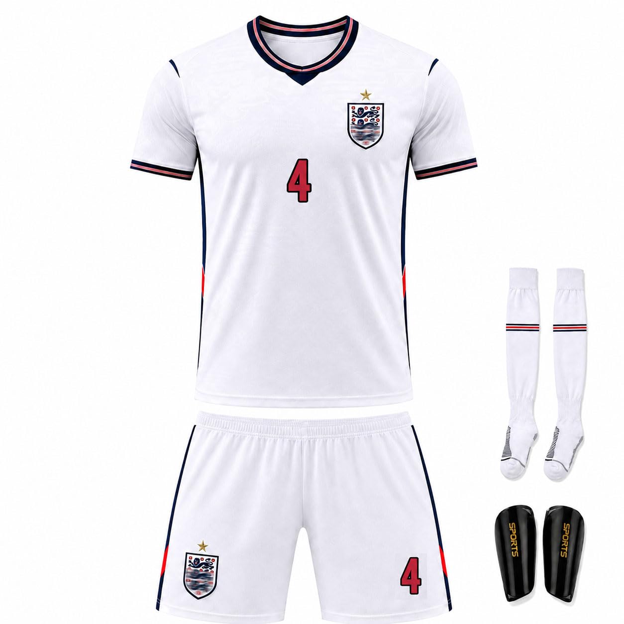 2026 England White Football Shirt T-Shirt Kit For Men,Football Top,No.4,3XL