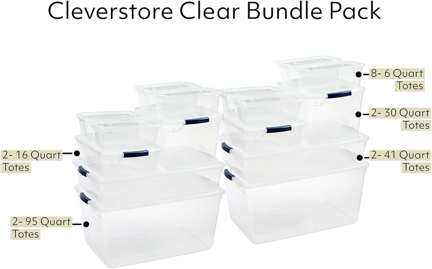 Rubbermaid Cleverstore Clear Dorm Variety 16-Pack, Made in USA, Stackable Large Clear Storage Bins with Lids, See-Through Plastic Storage, with Latching Lids, BPA-Free Variety - 16 Pack