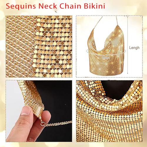 Women's Metallic Sequin Glitter Vest with Deep V-Neck Evening Party Shirt Crop Tank Tops Silver/Gold(50 * 30CM)4