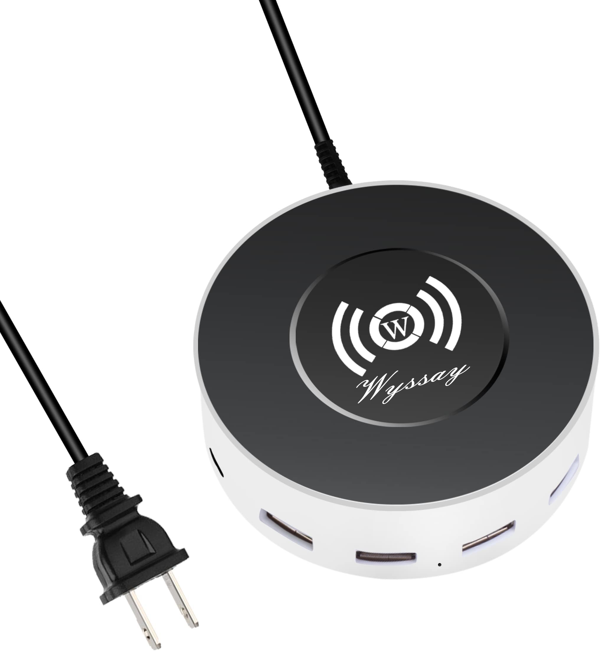 6-Port USB Charger Desktop Charging Station(Type-C, Quick Charge 3.0 and 4 USB Ports) with Wireless Charger,Multi USB Charger Hub for Smartphone, Tablet, Headset, Bluetooth Speaker and More White