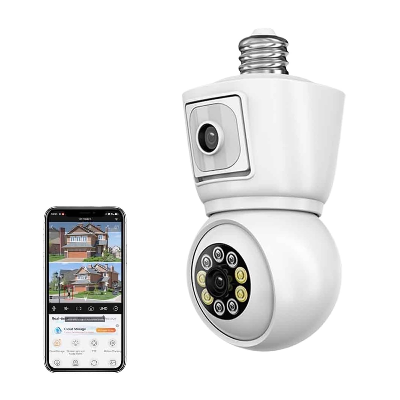 JVDDI Home Security Camera MP E27 Dual Lens Bulb Camera APP 1080P Night Vision PTZ Camera Human Tracking CCTV Security Monitor Two Way Talk(8MP ADD 128G)