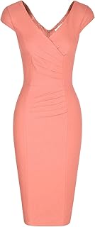 Women's 1950's Vintage V Neck Ruched Sheath Formal Pencil Dress