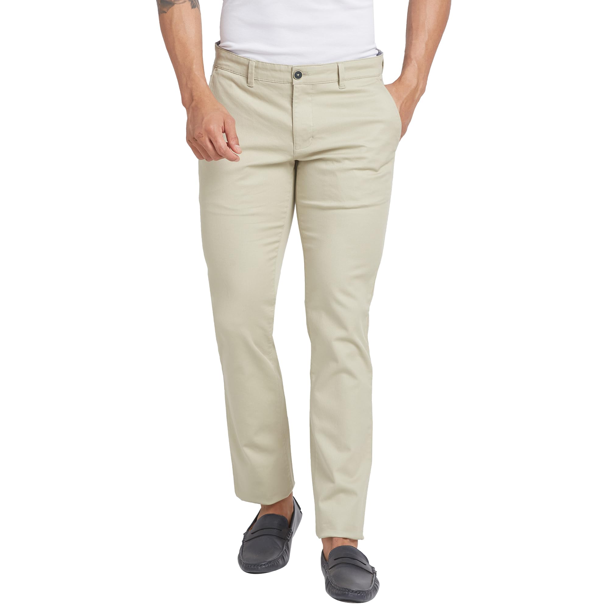 parx Men's Solid Pattern Low Rise Tapered Fit Cotton Blend Flat Front Casual Trouser-picture-30