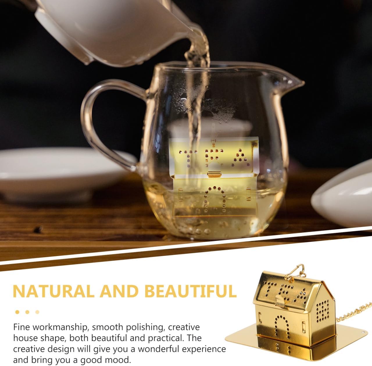 Stainless Steel Tea Strainer House-Shaped Tea Infuser Basket with Fine Mesh and Spacer for Loose Leaf Brewing Ceremony Accessories for Home or Restaurant 1.41 X 1.18 X 0.78 in