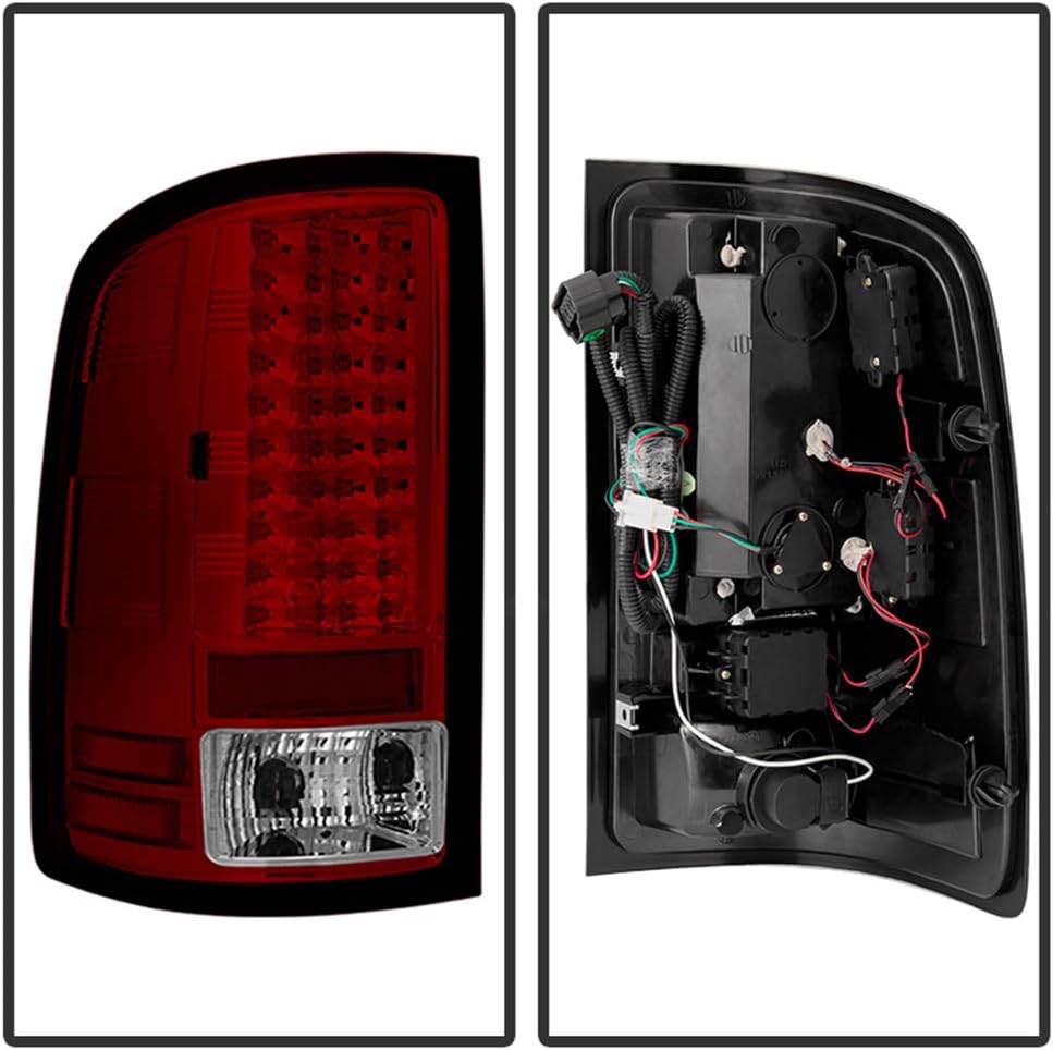 AKKON - For 07-13 Sierra 1500 07-14 Sierra 2500HD 3500HD Red Clear LED Tail Lights Brake Lamps Replacement