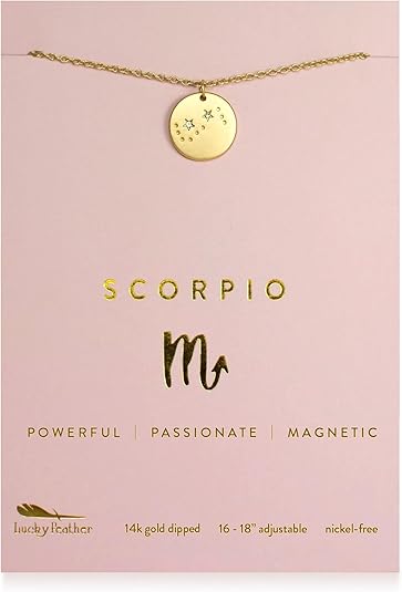Lucky Feather Zodiac Necklace - 14K Gold-Dipped Constellation Pendant Necklace - Zodiac Sign Birthday Gifts for Women and Girls with Adjustable 16