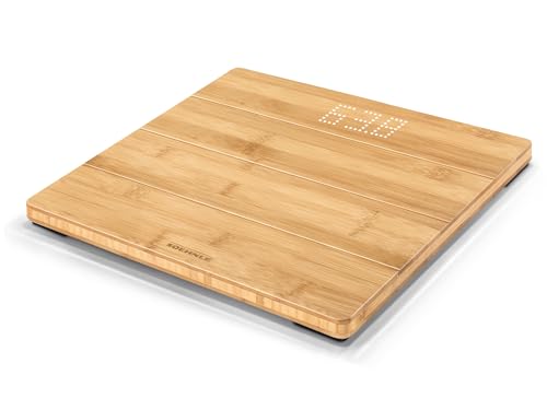 Soehnle Style Sense Bamboo Magic, digitale Holzwaage aus echtem Bambus, Waage mit unsichtbarem Display, top lesbare LED-Anzeige, Körperwaage für ein warmes Fußgefühl, Personenwaage bis zu 180 kg
