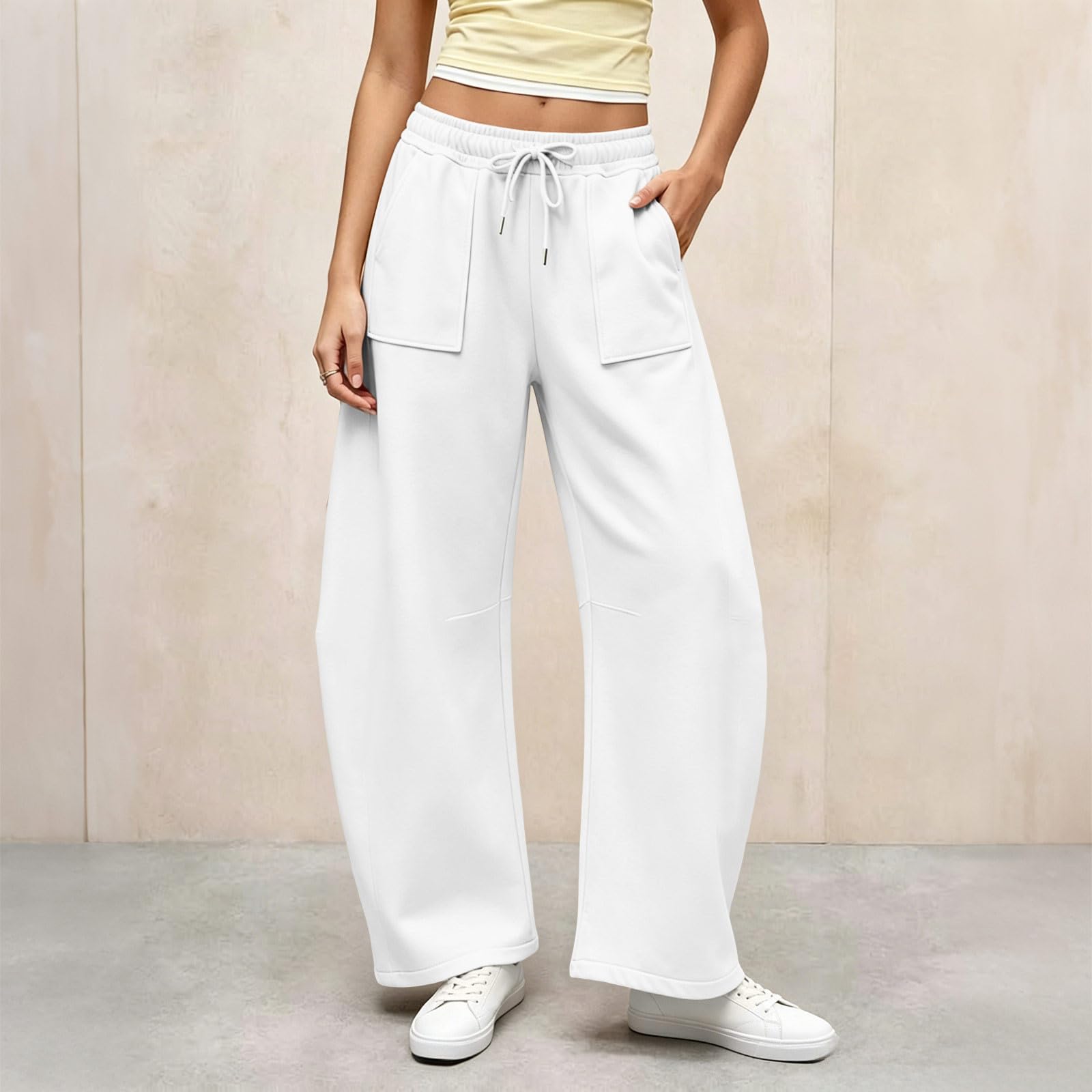 Generico Pantaloni da Jogging Donna Pantaloni a Gamba Larga con Elastico in Vita Pantalone Sportivi con Coulisse Comodi Pantlone Cotone Morbidi Casual Pants Lunghi per Allenamento e Fitness