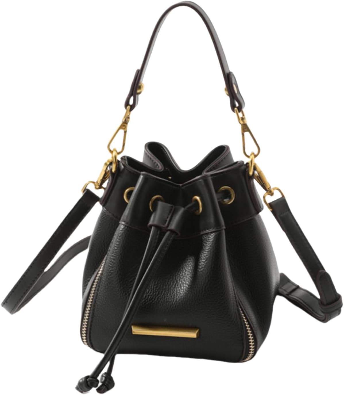 Bucket Shoulder Bag for Women with 2 Removable Straps Drawstring Top Handle Handbag Ladies Crossbody Bags (Black)