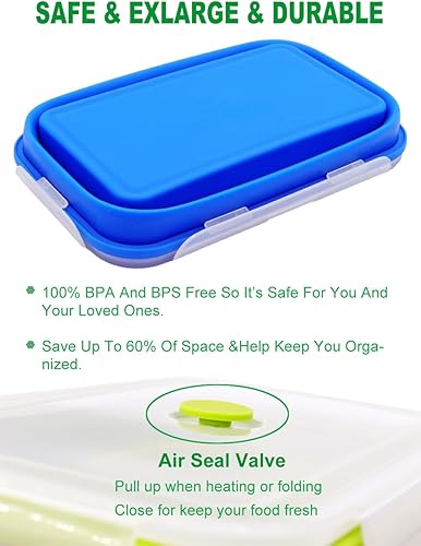 Miniatura 6 de FUSMYE Juego de 2 recipientes de silicona plegables extra grandes para almacenamiento de alimentos con tapas, caja de comida de 82.8 onzas + 60.2