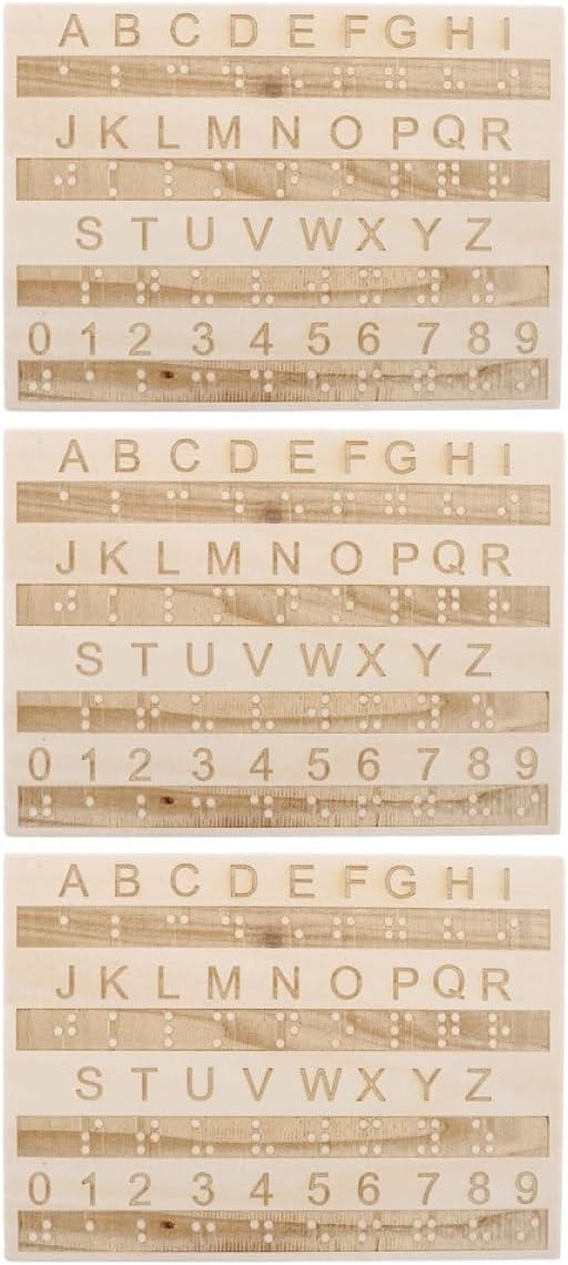 FUOYLOO Wooden Braille Alphabet and Number Board 3Pcs Set with Raised Dots for Blind Learning Braille Educational Tool Visual Impairment Aid