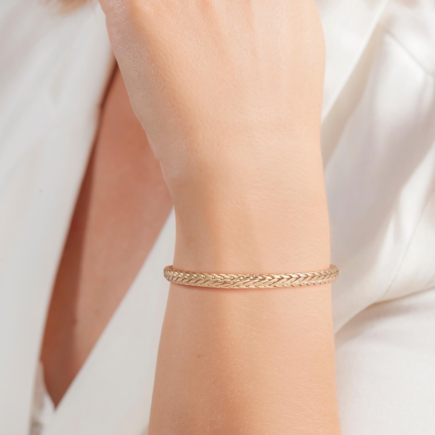 Bracelets for Women Non Tarnish 14K Gold Bracelets for Men Wheat Chain & Foxtail Chain Bracelet for Womens Gold Bracelet Jewelry 6.5/7/7.5/8/8.5in - Image 6