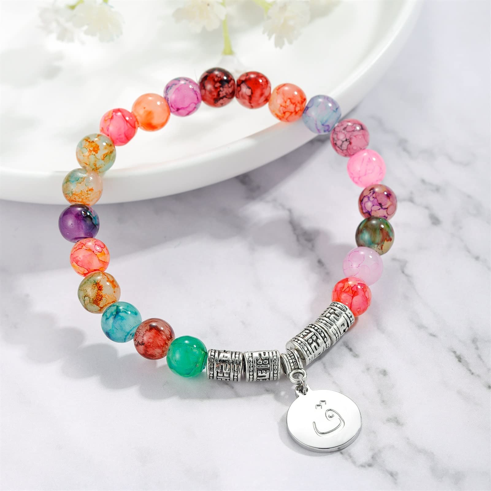 Pulsera con Letra Inicial Personalizada, Pulsera de Cuentas Naturales de Moda para Mujer, joyería Hecha a Mano para su Pulsera, joyería