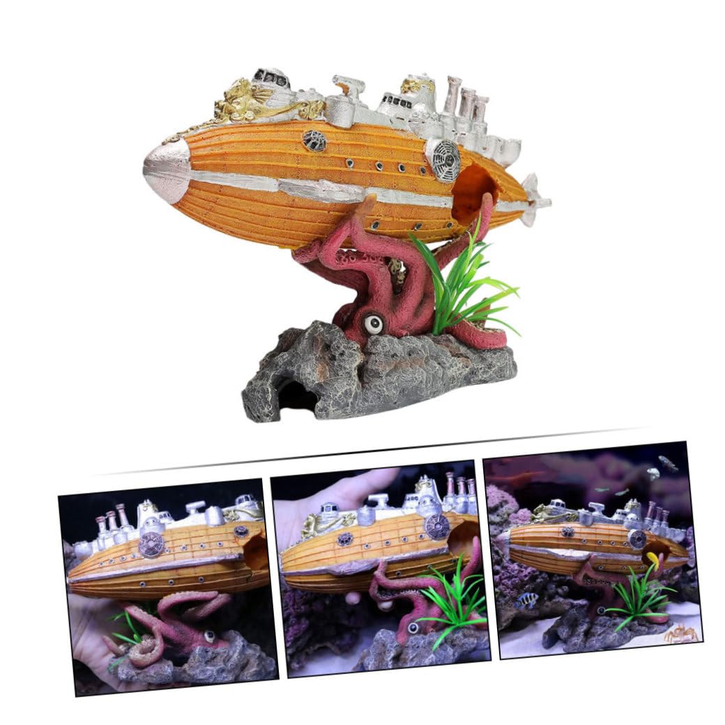 VANZACK Decoración de Octópodo de Naufragio Micropaisaje de Resina Decoración para Pecera Naufragios Miniatura Submarino de Resina Tu Acuario