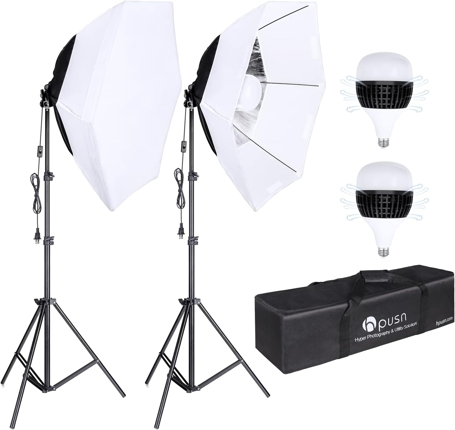 [Upgrade Version] HPUSN Softbox Lighting Kit 26inches Hexagon Continuous Lighting System Photography Studio Light Equipment with 2pcs 85W Bulbs for Live Broadcast, Portrait, Product Photography