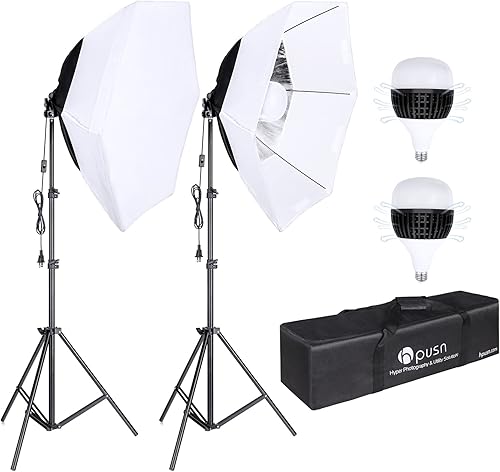 Miniatura 9 de HPUSN Kit de iluminación Softbox de 30 x 30 pulgadas, equipo profesional de fotografía de estudio para retrato, fotografía de moda (bombilla y
