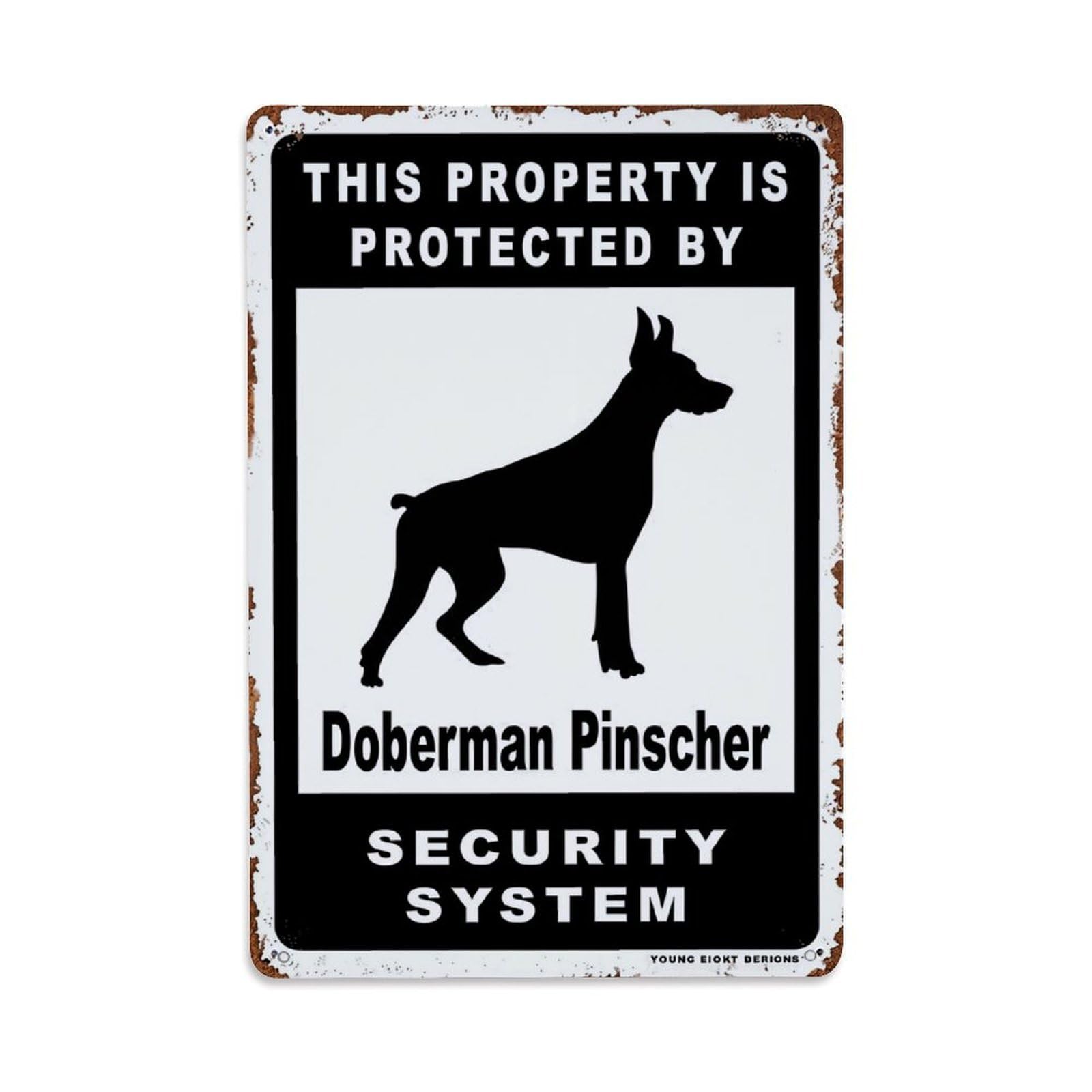 Nestemfo Vintage Doberman Pinscher Security System Sign Tin Sign Metal Sign, Living Room,Bar, Home, Bedroom Wall Decor,Retro Metal Poster 8X12 Inches