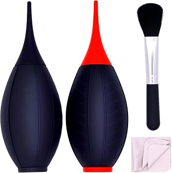 2 Pack Silicone Air Blower Blaster Pump Dust Cleaner with Cleaning Brush Cloth, Camera Cleaning Kit Camera Lens Blower, for Sensor LCD Screen Microscopes Musical Instruments Keyboards Laptop