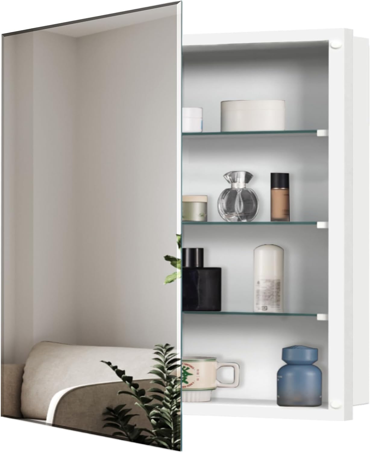 28x28 inch Beveled Edge Medicine Cabinet - Recessed or Surface Mount Bathroom Mirror with Removable Shelves, Rust-Resistant, for Modern Bathroom & Bedroom Storage