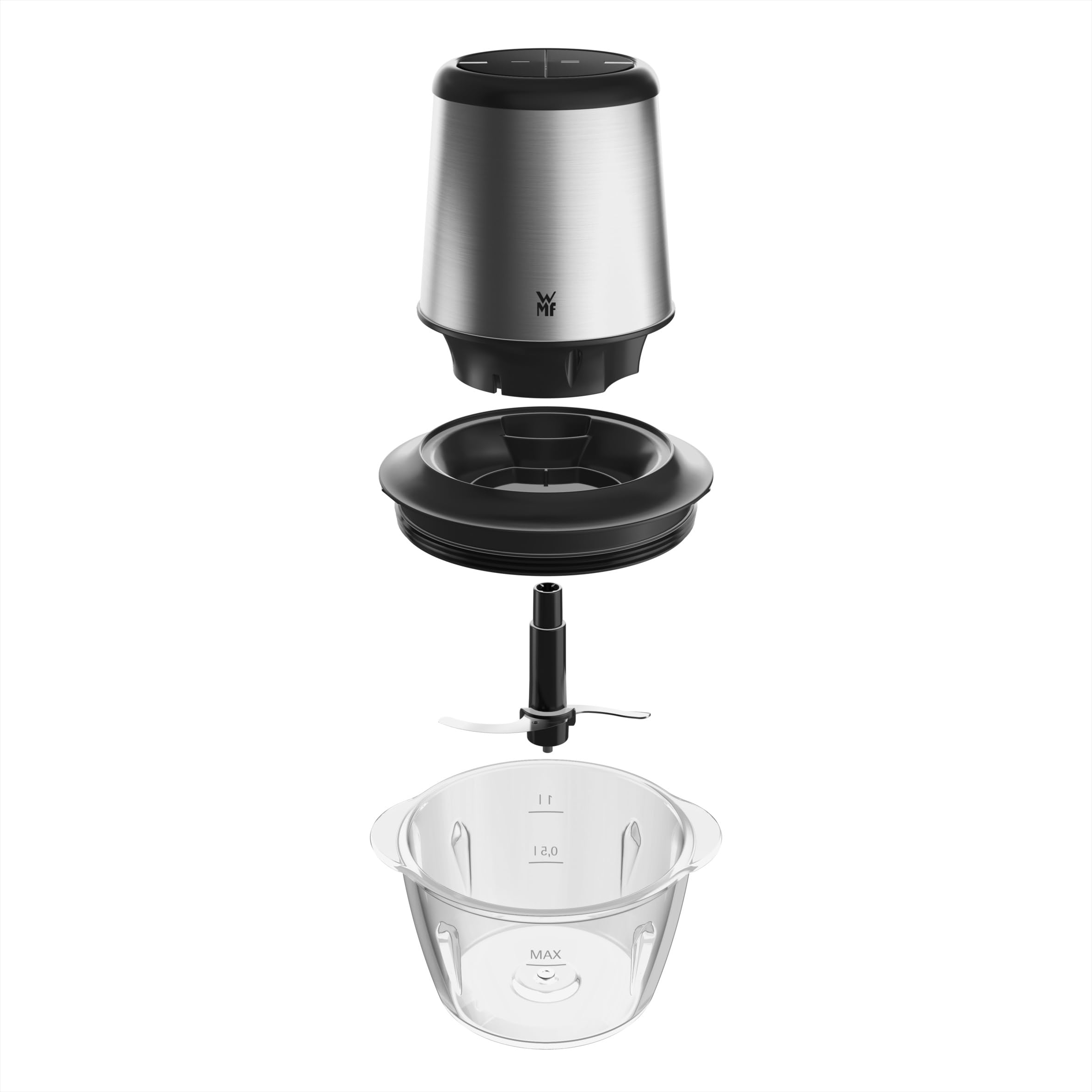 Kult X - Picadora Eléctrica, Multifuncion de picar, trocear y mezclar, Cuchillas Desmontables de acero inoxidable, Capacidad 1 l, 2 velocidades, Cristal resistente, 320 W, panel control LED