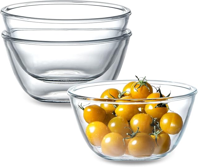 NUTRIUPS 3 Pack Glass Bowls Set 14.5cm Glass Mixing Bowls Small Glass Bowls for Kitchen (0.75L)