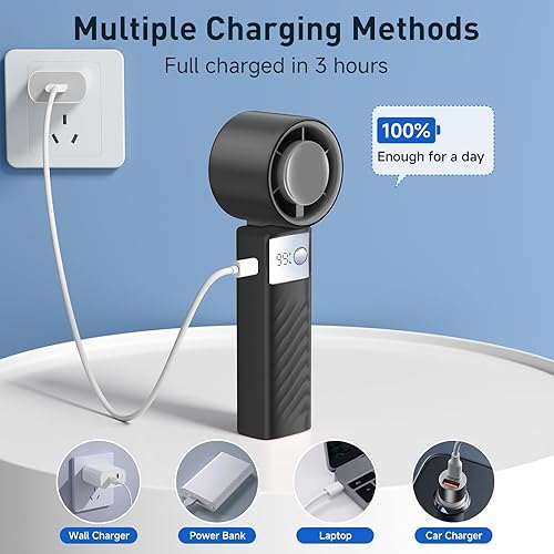 Miniatura 4 de Ventilador turbo portátil de mano, mini ventilador plegable con tecnología Air Turbo, ajuste de velocidad 1-199, tiempo de funcionamiento de 20