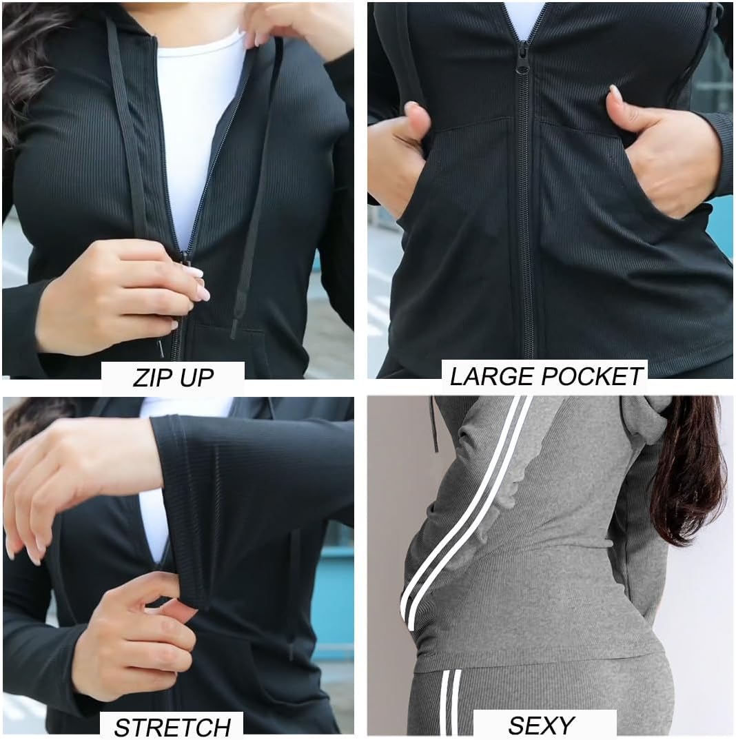 YeGine Women 2 Piece Outfits Long Sleeve Tracksuit Bodycon Matching Sets Hoodie Jacket Jogging Suit - Image 4