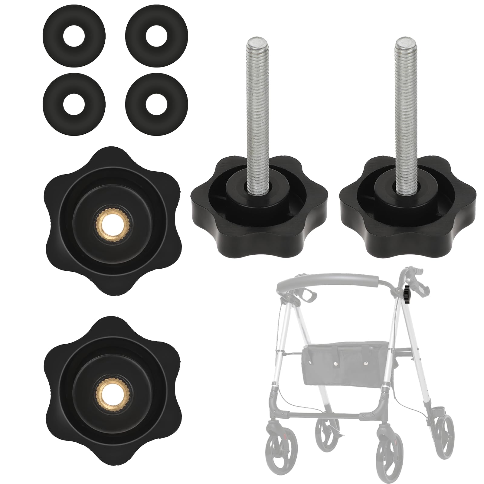 2 Pack Rollators Walker Replacement Arm Adjustment Knobs Rollator Walker Accessories Adjustable Height Arm Track Bolt Set Walker Handle Grips Screw with Knob M6 T Track Bolts for Walker Attachment