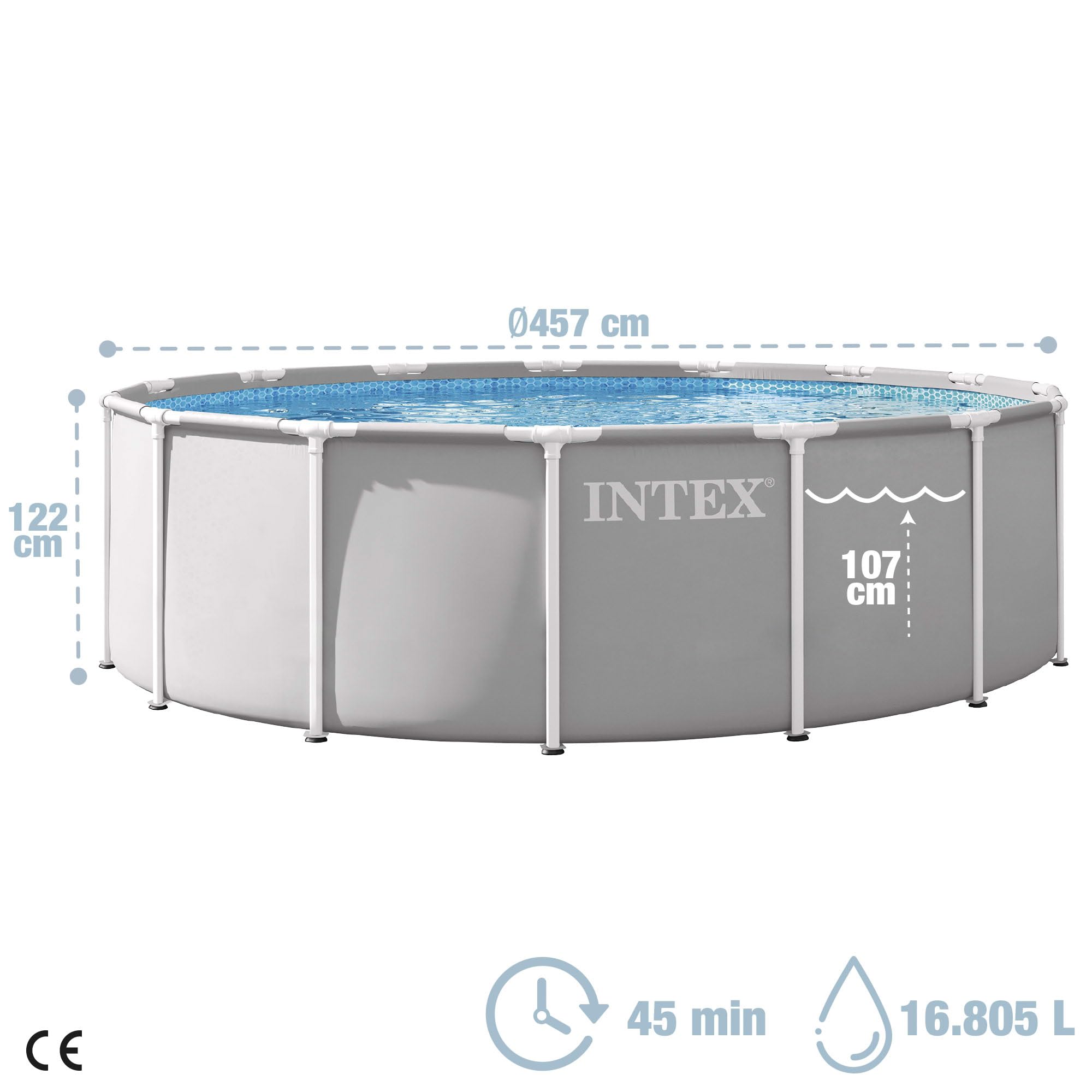 Intex 26726ND 4.57m x 1.22m Prism Frame Premium Pool Set (Includes Filter Pump, Safety Ladder, Ground Cloth, Pool Cover)