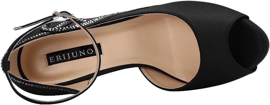 ERIJUNOR Women Peep Toe Side Open Rhinestones Comfortable Platform Satin Bridal Wedding Party Shoes - Image 4