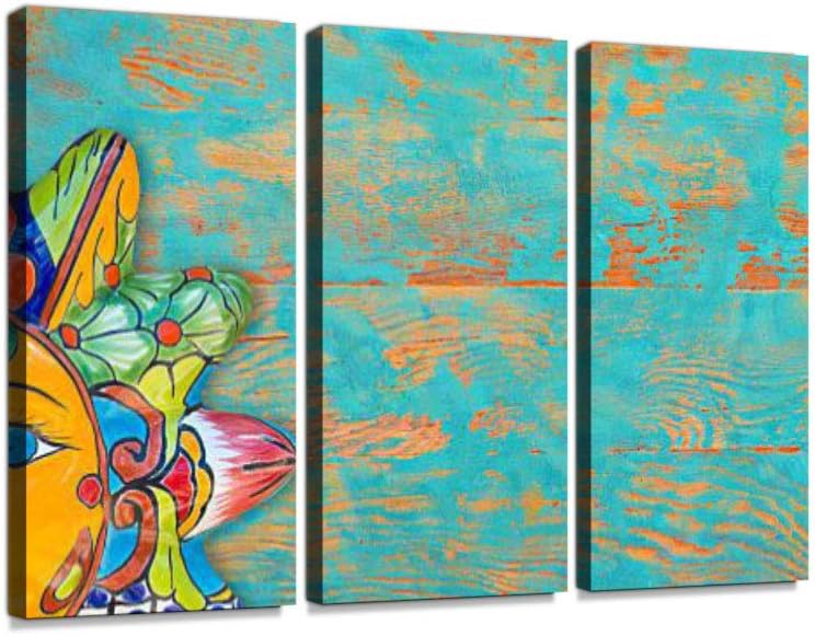Mexican Folk Art Ceramic Sun 3 Pieces Print On Canvas Wall Artwork Modern Photography Home Decor Unique Pattern Stretched and Framed 3 Piece