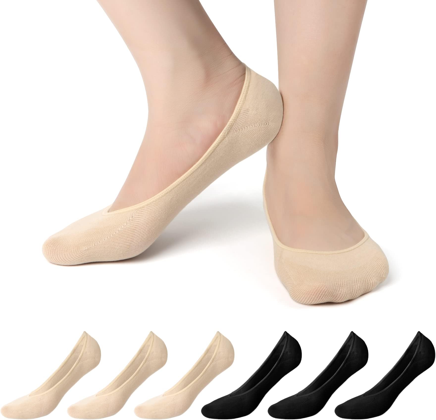 Women No Show Socks - 6 Pairs Non Slip Lace Invisible Socks, Lace Socks Women Shoe Liners Ladies Ultra Low Cut Liner Socks Lace Boat Socks for Sneakers High-heel Shoes