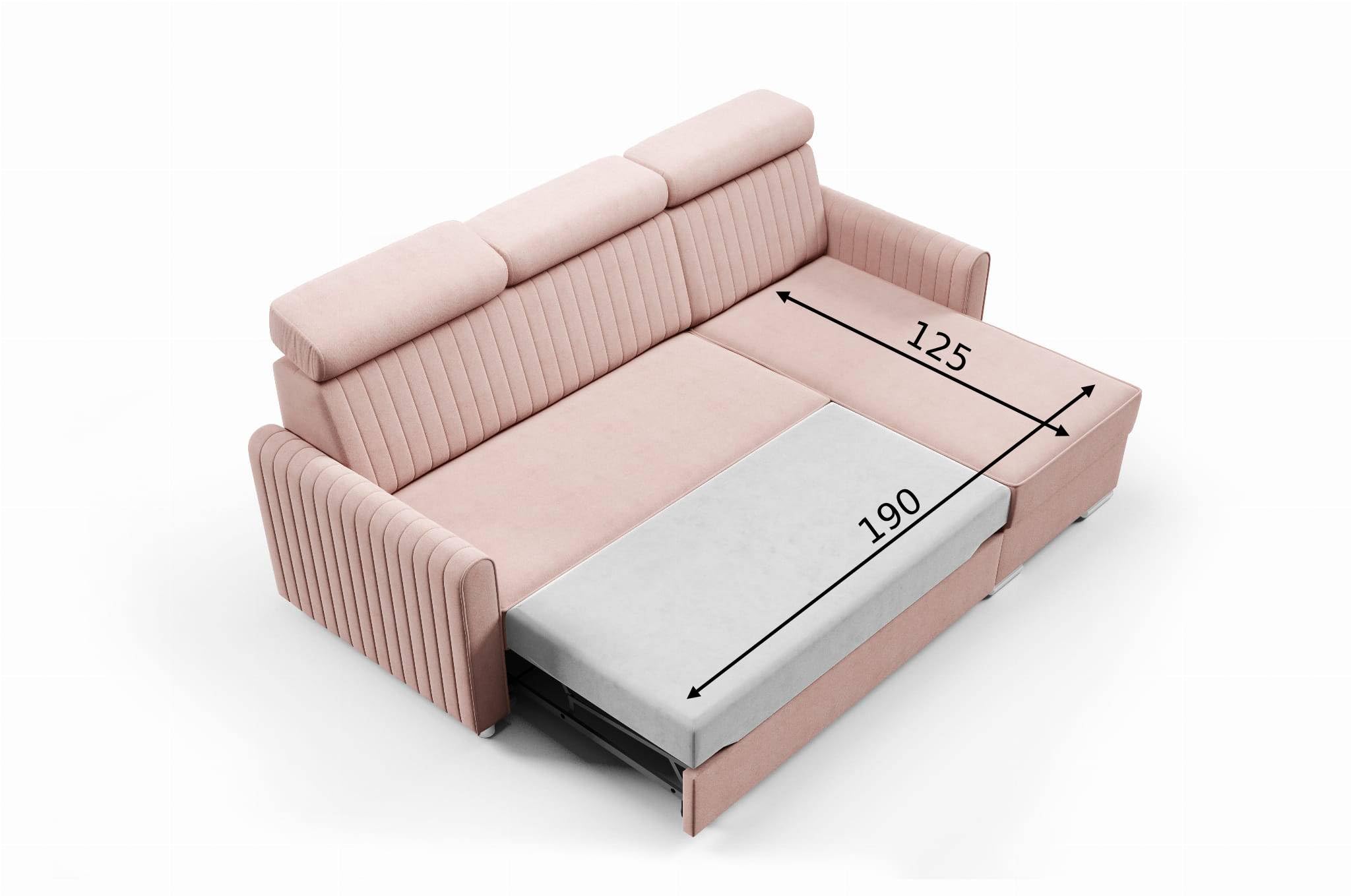 LIKMA Neli Narożnik Kremowy z Funkcją Spania i Pojemnikiem na Pościel 213x100x165 cm Sofa L Regulowane Zagłówki Nowoczesna Sofa Narożna do Salonu Tkanina Cloud
