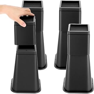 Adjustable Bed Risers 8 Pack 4&8 inch Heavy Duty Bed Frame Furniture Risers Durable ABS Plastic Heavy Duty Furniture Lifts with 4 Anti-Slip Mats for Sofa Chair Table, Black