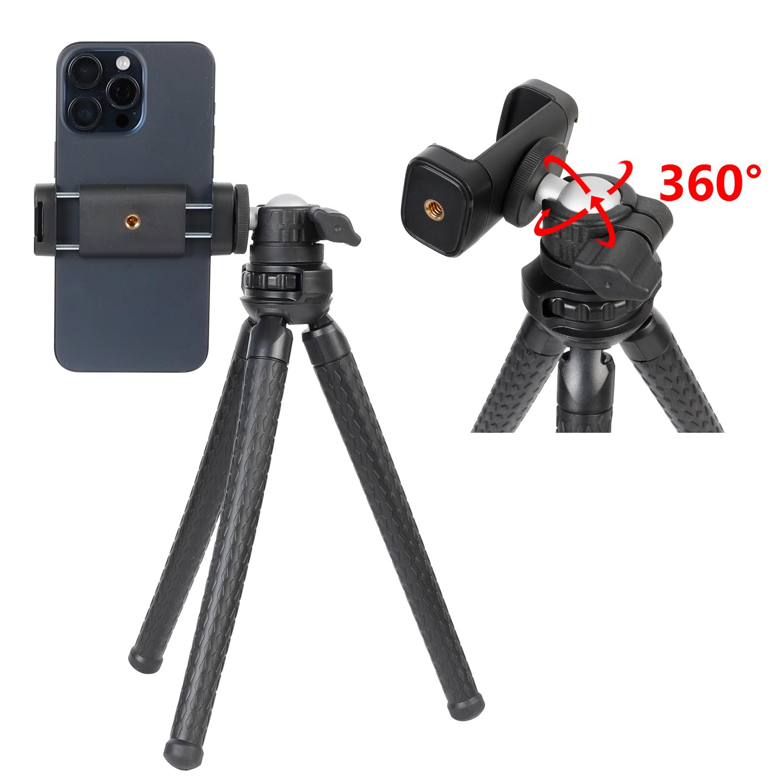 Flexibles Stativ für Handys & Kamera, Mini-Handy-Stativ mit Fernbedienung & Handyhalterung für Videoaufnahmen, kompatibel mit iPhone GoPro Insta360 X5 DJI Osmo Pocket 3 Canon Nikon Sony Kamera