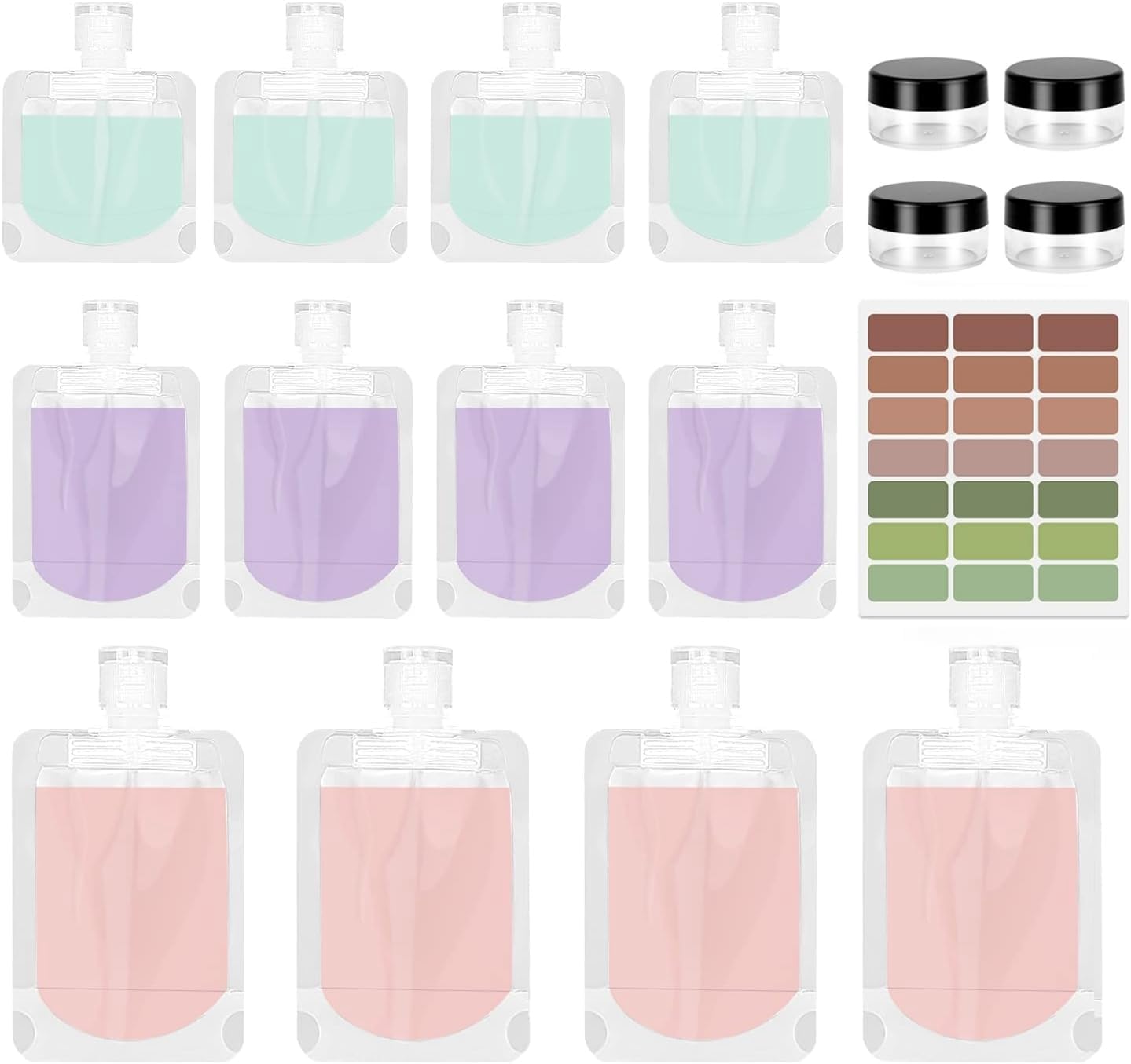 17Pcs Travel Bottles for Toiletries, Travel Containers for Toiletries, Refillable Travel Bottles 100ml Portable Pouches for Liquid with Labels for Lotion Shampoo Face Cream(5ml/30ml/50ml/100ml)