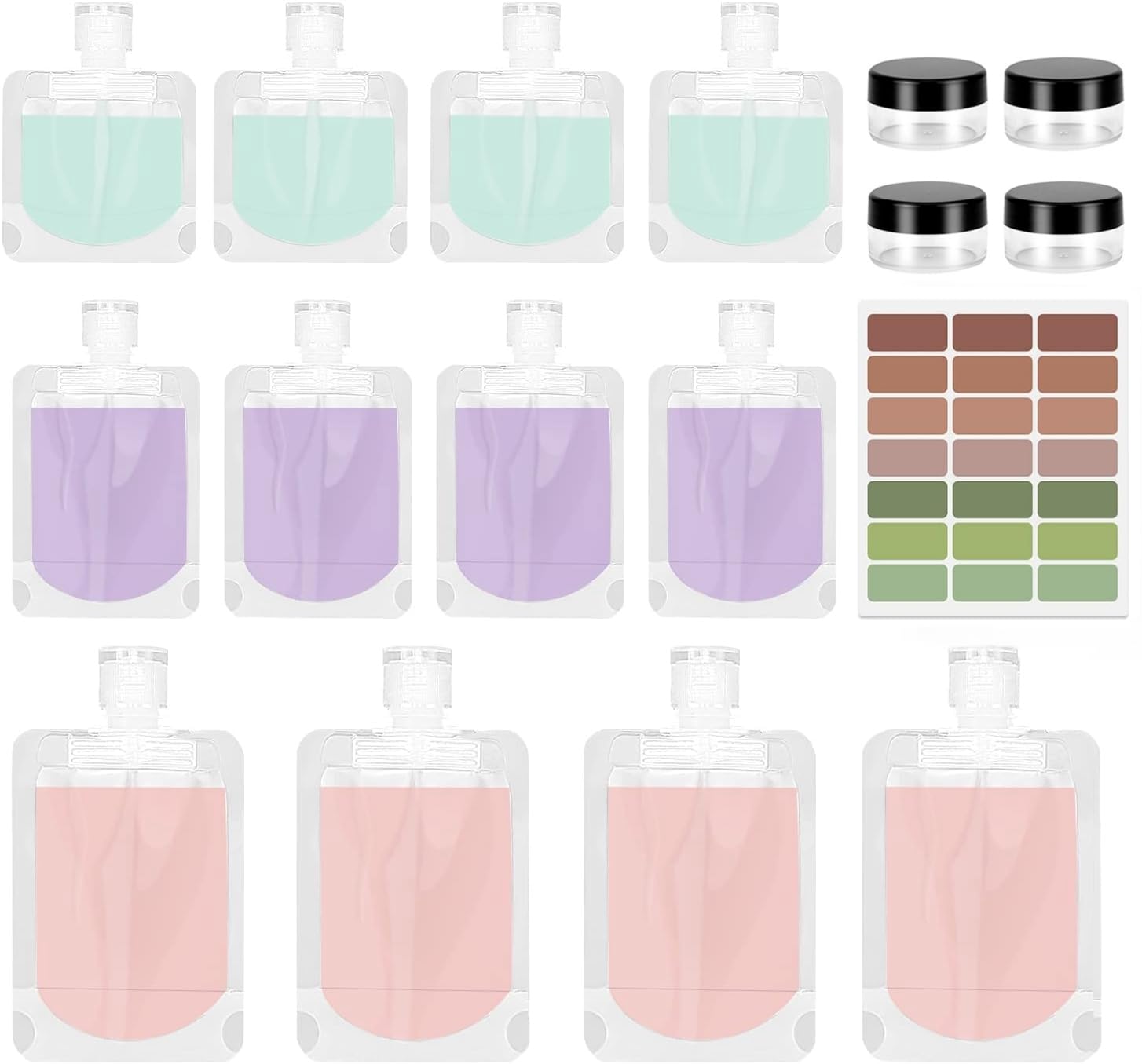 17Pcs Travel Bottles for Toiletries, Travel Containers for Toiletries, Refillable Travel Bottles 100ml Portable Pouches for Liquid with Labels for Lotion Shampoo Face Cream(5ml/30ml/50ml/100ml)