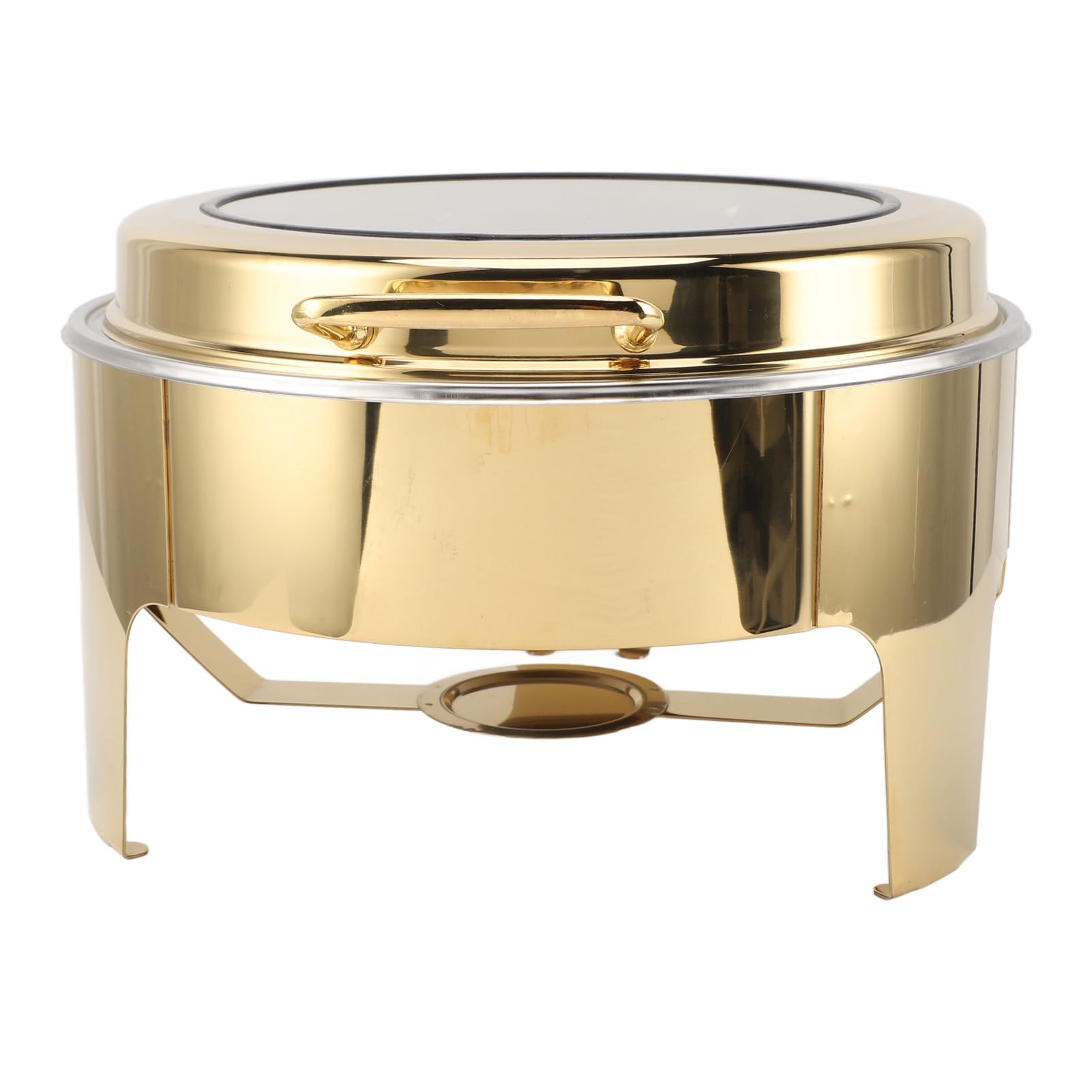 Fabater Plato Redondo de Acero Inoxidable para Buffet, Tapa Abatible de 90 Grados, Dorado, 6 Litros, Calentador de Alimentos con Alcohol para Catering Buffet, Espejo Pulido, Engrosado y Profundo (1