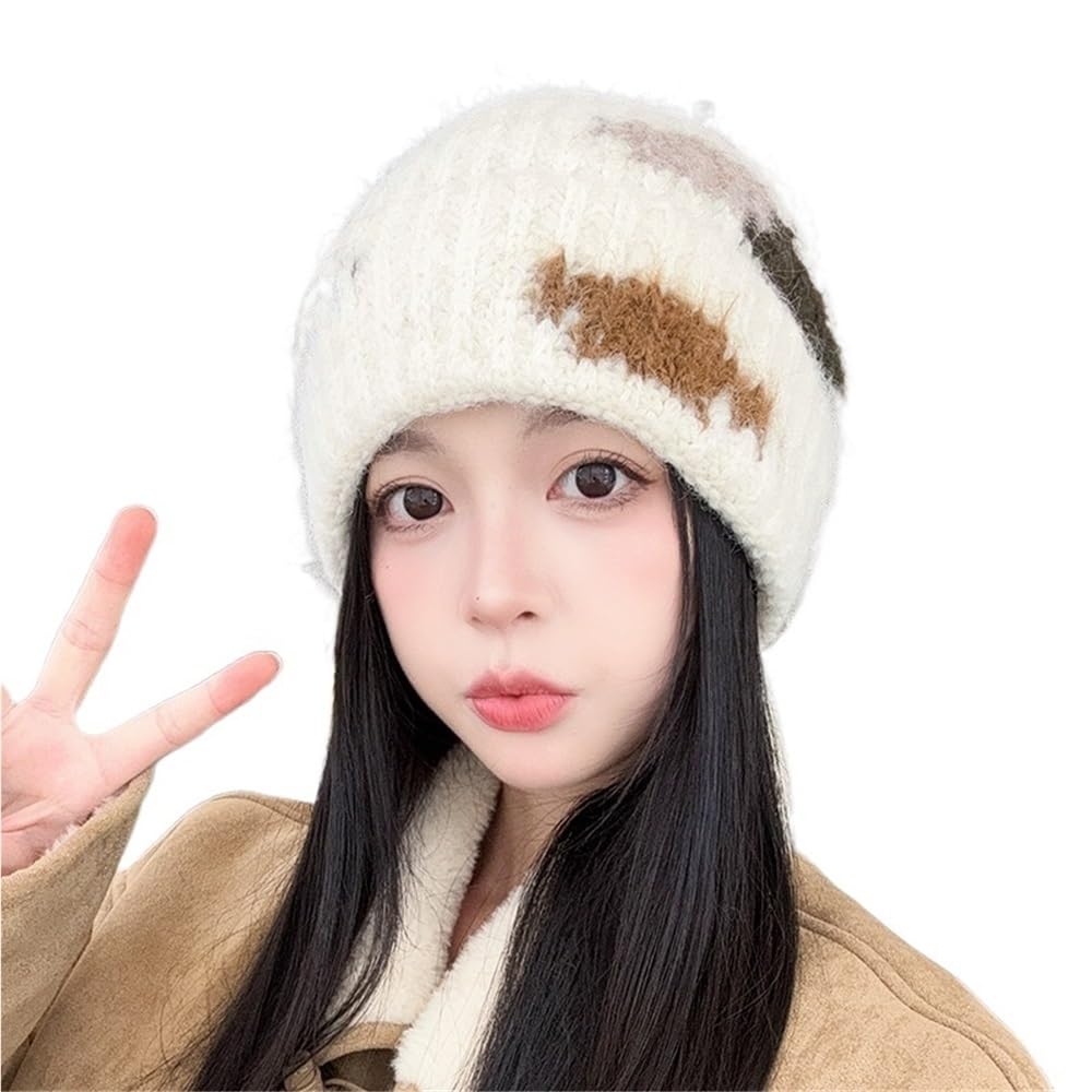 Bonnet d'hiver en tricot doux pour femme style Y2K blanc chapeau chaud ski extérieur