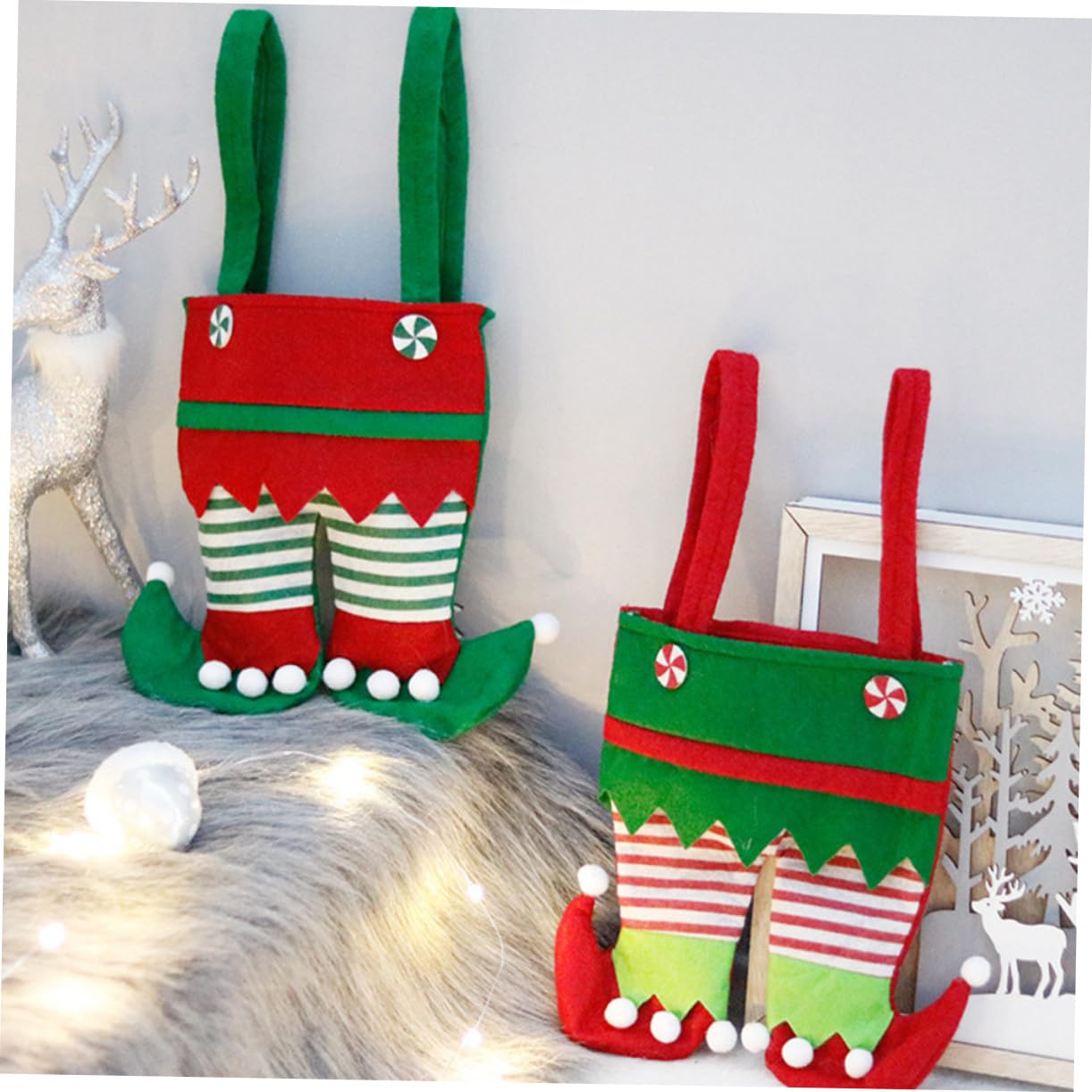 Cabilock 2 Set Sacchetto di Caramelle Natalizie Sacchetti di Cellophane Natalizi Borse della Spesa Caramella Borsa con Coulisse Natalizia Borsa Morbida Rosso Tessuto Non Tessuto 6 Pezzi * 2