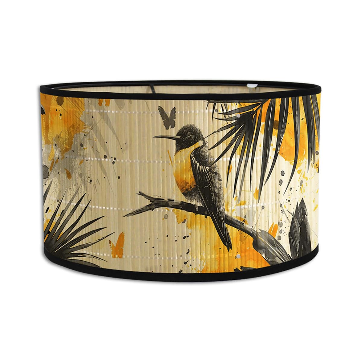 Morbuy Bamboo Lampshades Chinese Style Flowers Birds Round Lampshade for Table Lamps Ceiling Light Shades Pendant Lamp Shade, Wall Lamp, Bedside Lamp, Floor Lamp Home Decorative (Yellow A)