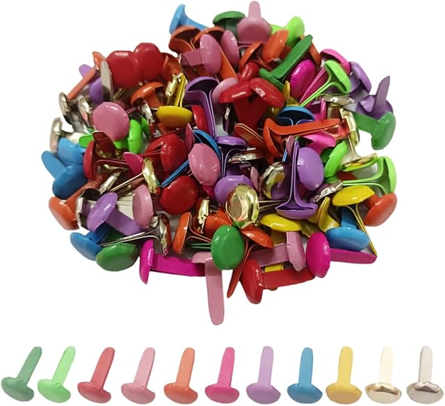 100pcs Multicolor Split Pins Pastel Metal Brad Fasteners Mini Brads Round Brads for DIY Crafts Projects Scrapbooking Office (8mm x 15mm)