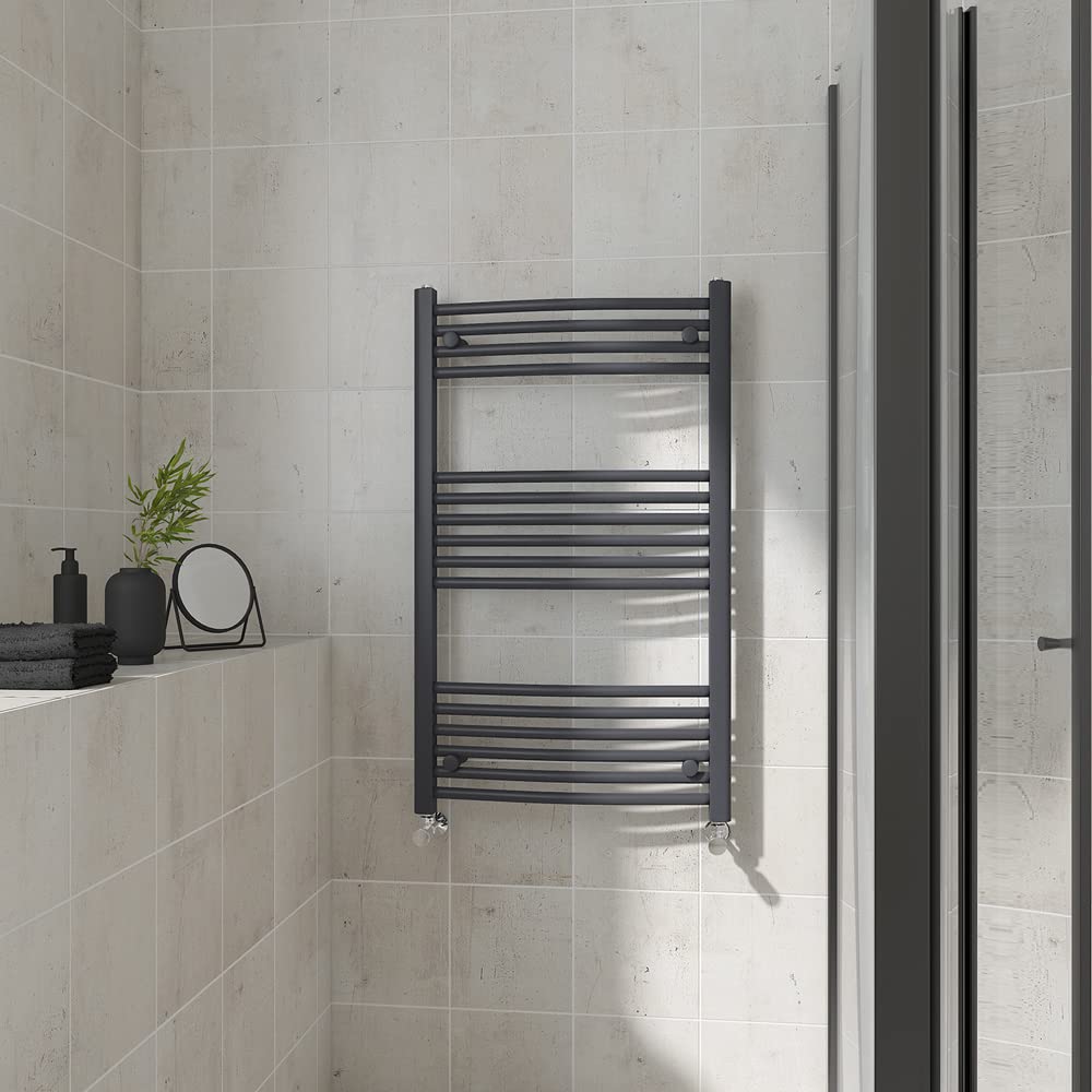 Warmehaus Curved Heated Towel Rail Anthracite Bathroom Ladder Style Radiator Grey Central Heating 1000x600mm