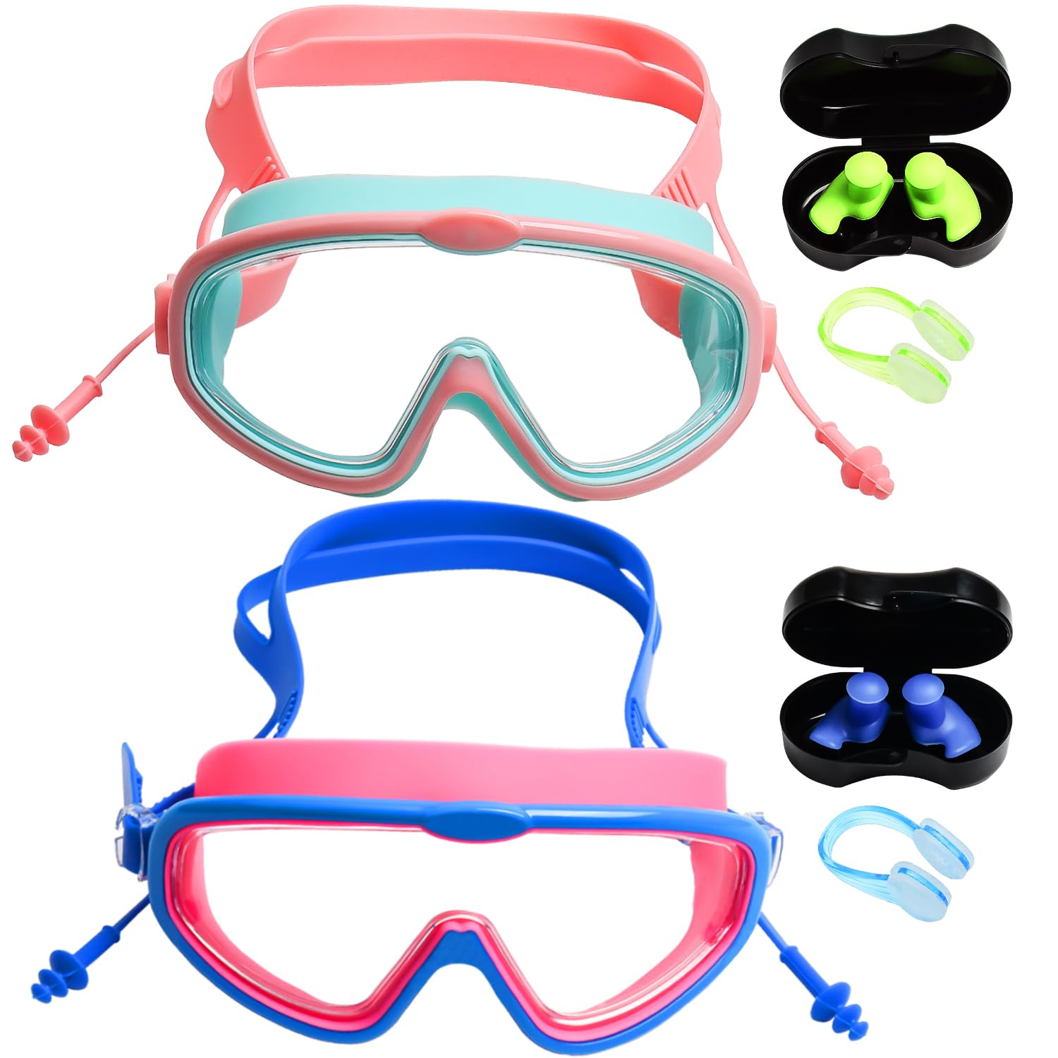 Txeouse 2 Paquete Gafas Natacion,Gafas Buceo Niños,Antivaho y Antifugas,Gafas de Natación con Cristales Anchos,Correa de Silicona Elástica Ajustable,Gafas Natacion Niños 3-15 Años