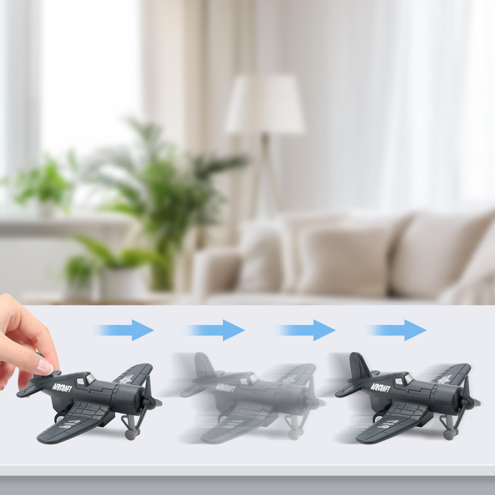 deAO Set of 12 Pull Back Airplanes Vehicle Playset Variety Pack of Helicopters, Stealth Bombers, Fighter Jets, Aircraft - Image 4