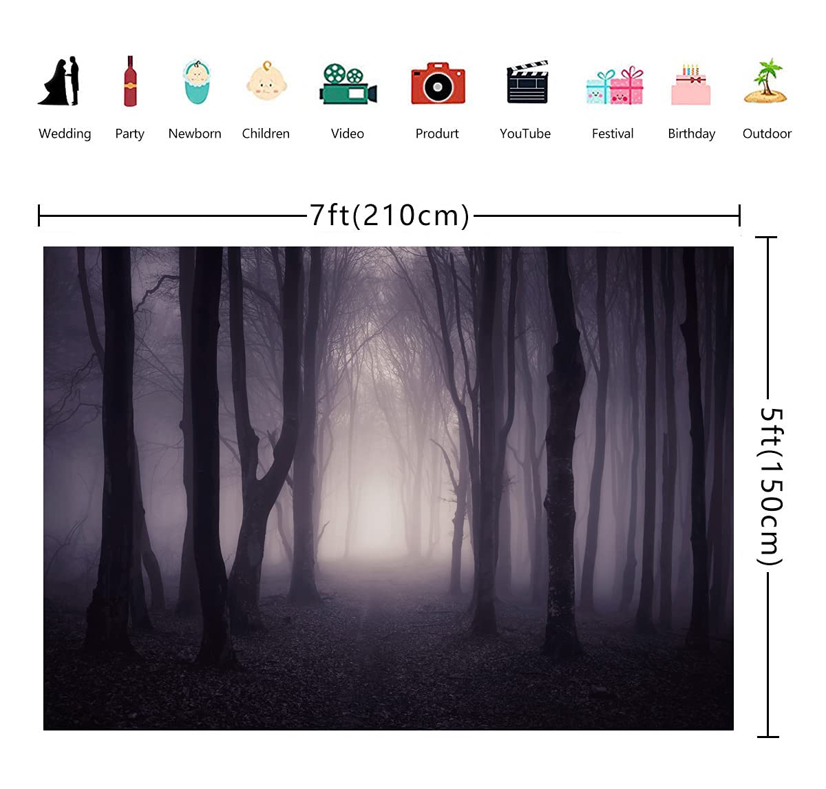 INRUI Halloween nebbioso foresta scura fotografia sfondo magia strega mago stregone fantasma a tema Banner Gloomy Grove mistero vampiro decorazioni sfondo (2,1 x 1,5 m)