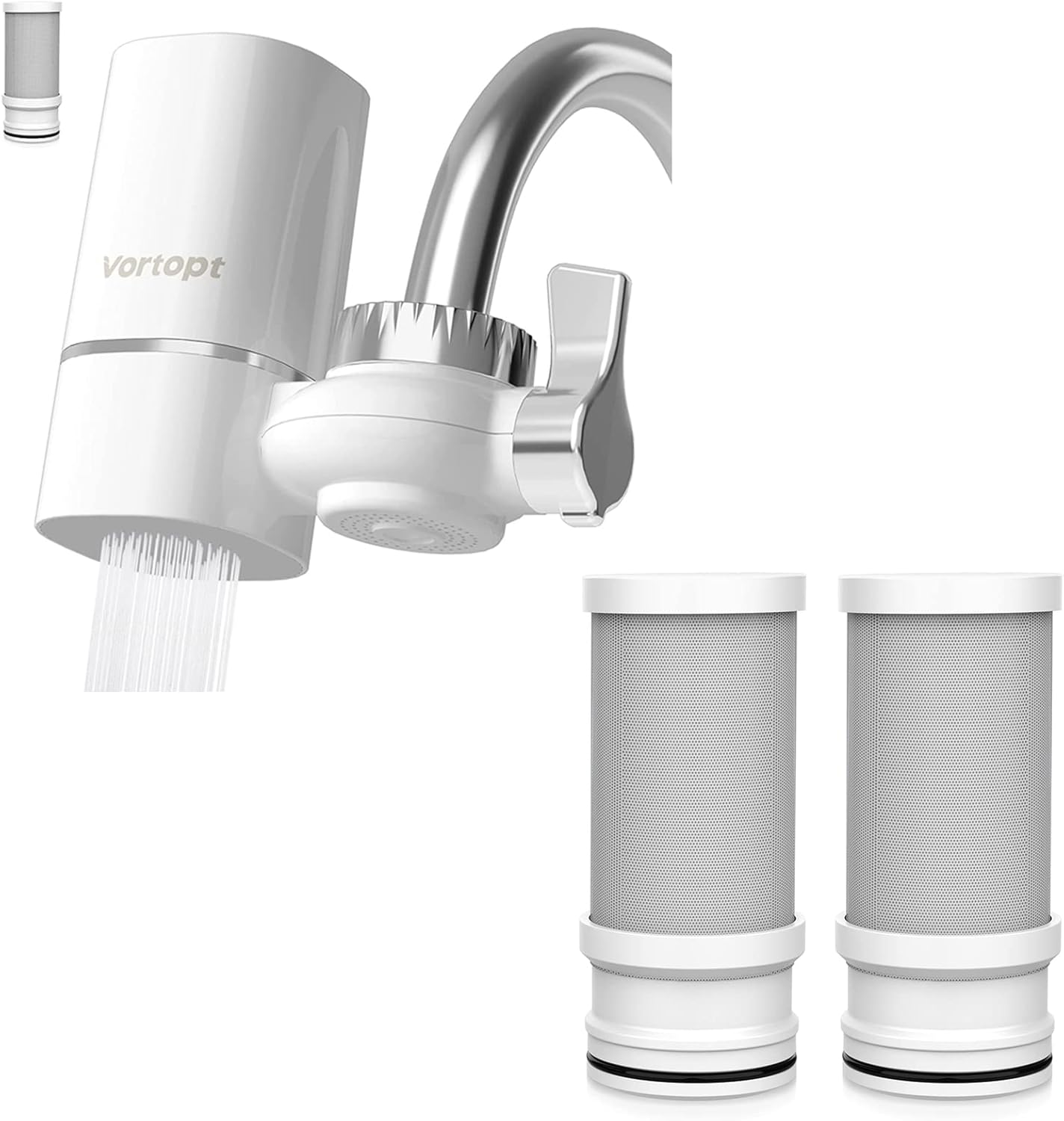 Vortopt Faucet Water Filter for Sink + 2 Filters