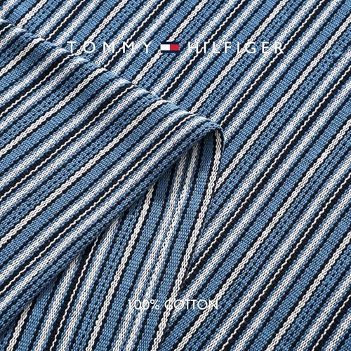 Image of Tommy Hilfiger - King Cotton Blanket, Fade Resistant Yarn-Dyed Cotton Bedding, Medium Weight Soft Blanket, Ideal for Layering, Oeko-TEX Certified (Blue)