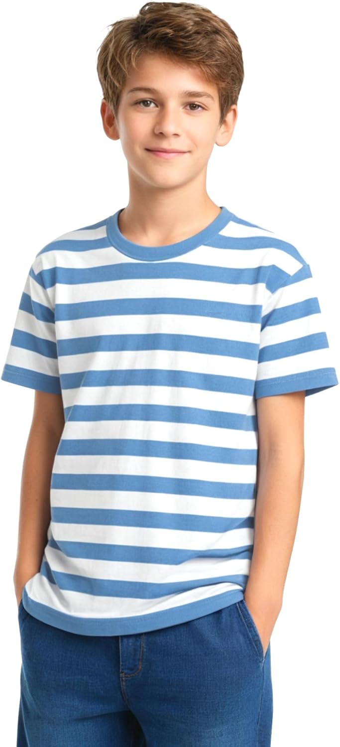 Boys Tshirt Striped, Short Sleeve Tee Shirts, Kids Crewneck T-Shirt Cotton Stripes Top