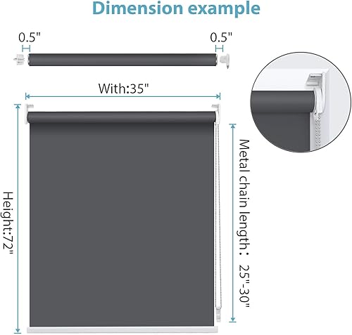 Miniatura 5 de SUNFREE Persianas enrollables opacas para ventanas, 20 pulgadas de ancho x 72 pulgadas de alto, gris oscuro, persianas extraíbles para ventanas con